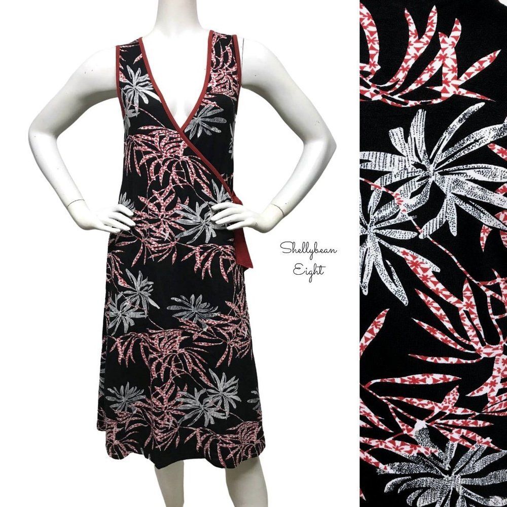 ANTHROPOLOGIE Tropical Print Stretch Wrap Dress S